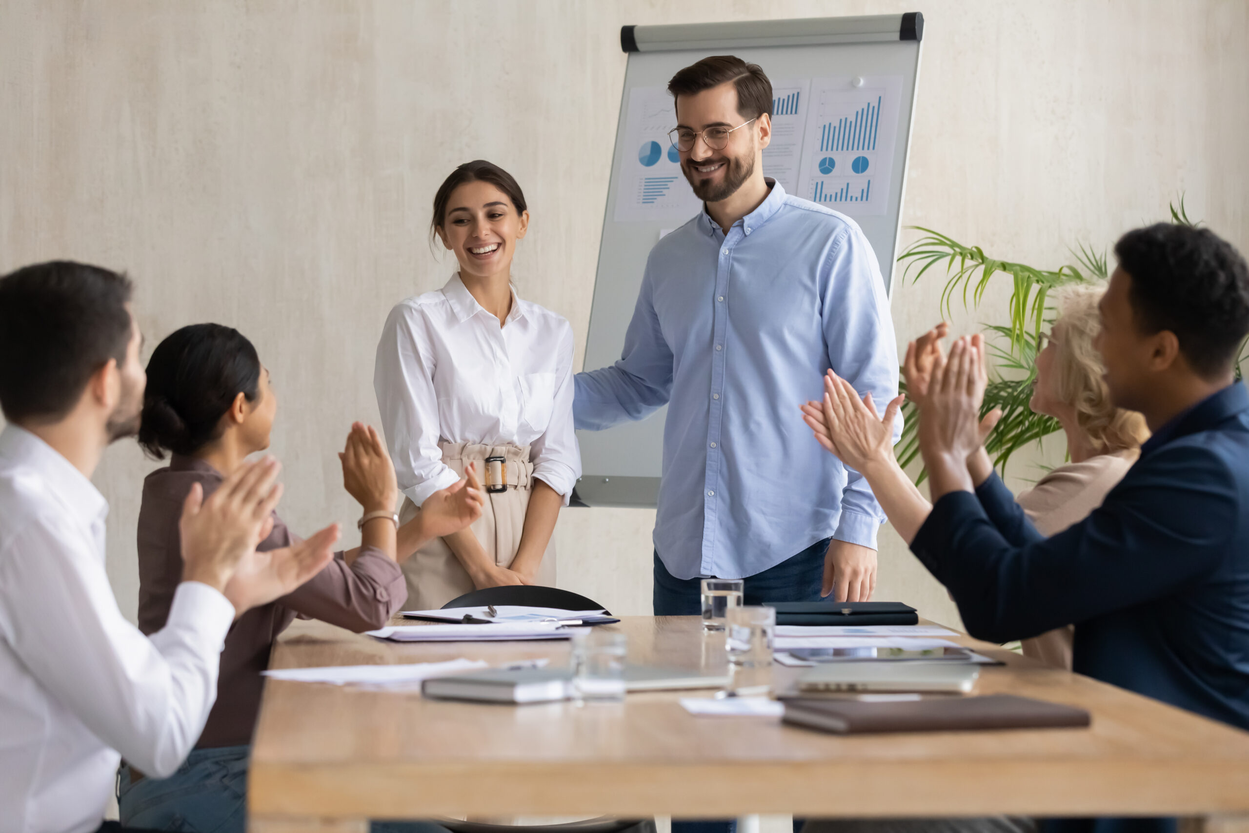 happy employee being promoted