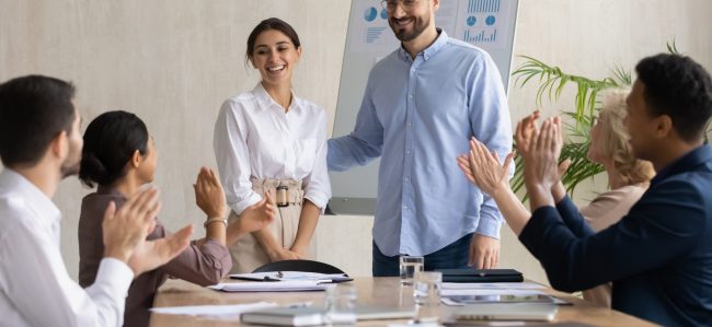 happy employee being promoted